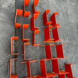 Large modular bookcase shelf in orange thermoformed wood circa 1970