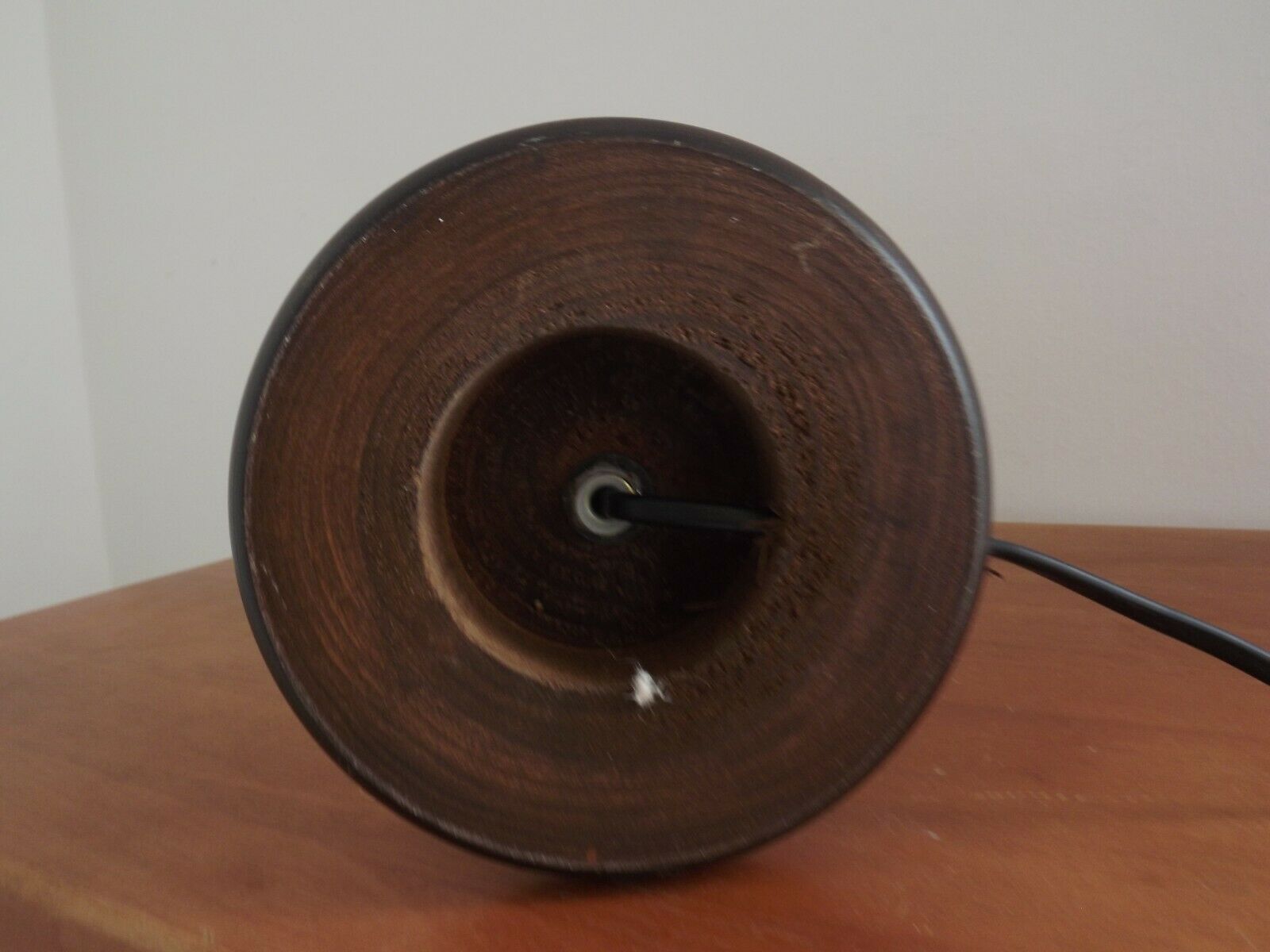 French vintage gold coloured metal & wood table lamp decorative glass shade