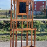 Large clothing rack/bistro mirror coat rack in oak - France 1950