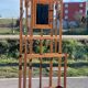 Large clothing rack/bistro mirror coat rack in oak - France 1950