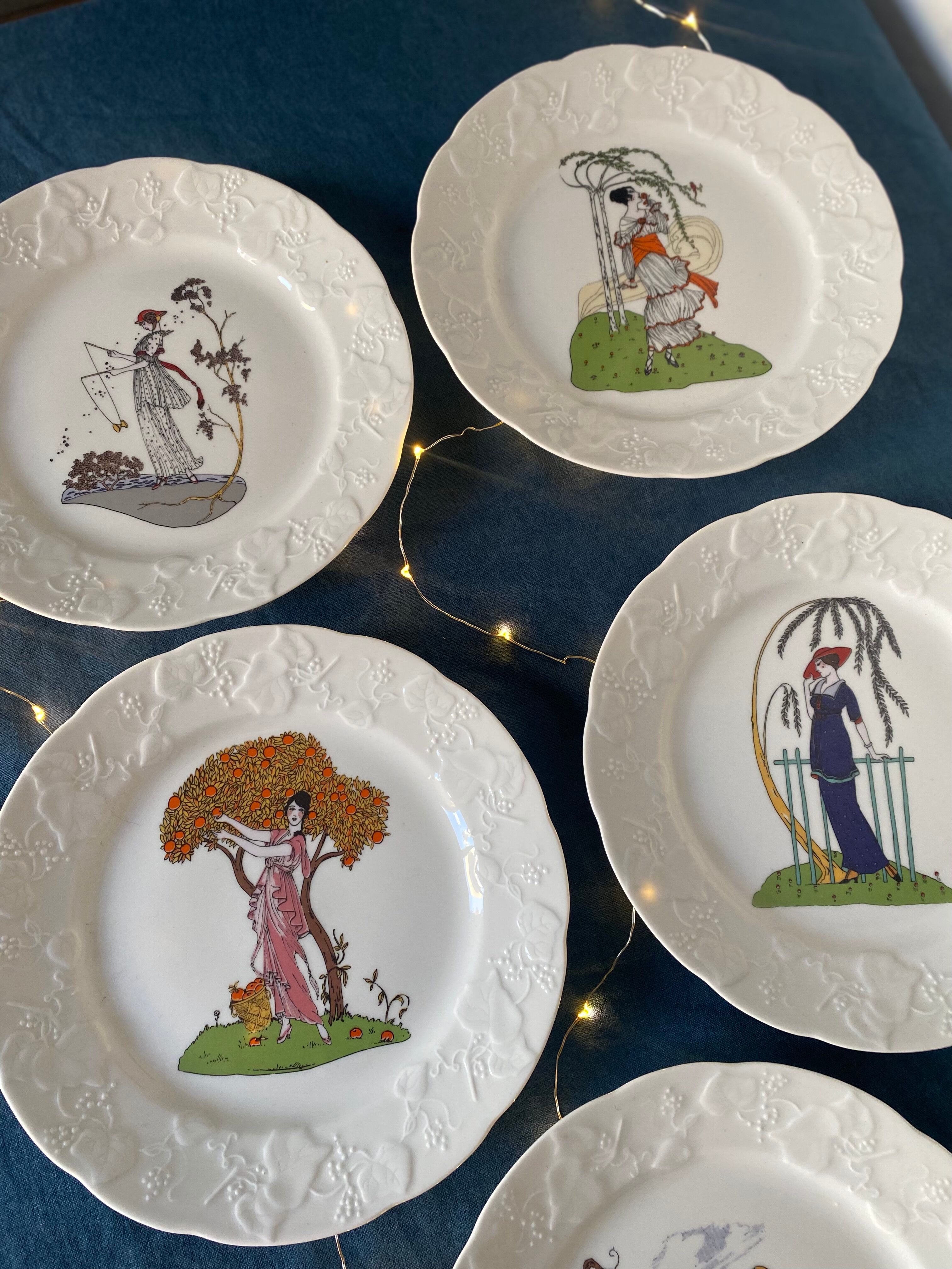 5 dessert plates art deco style