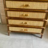 Vintage 4-drawer chest of drawers from 1970, rattan and bamboo, excellent condition.