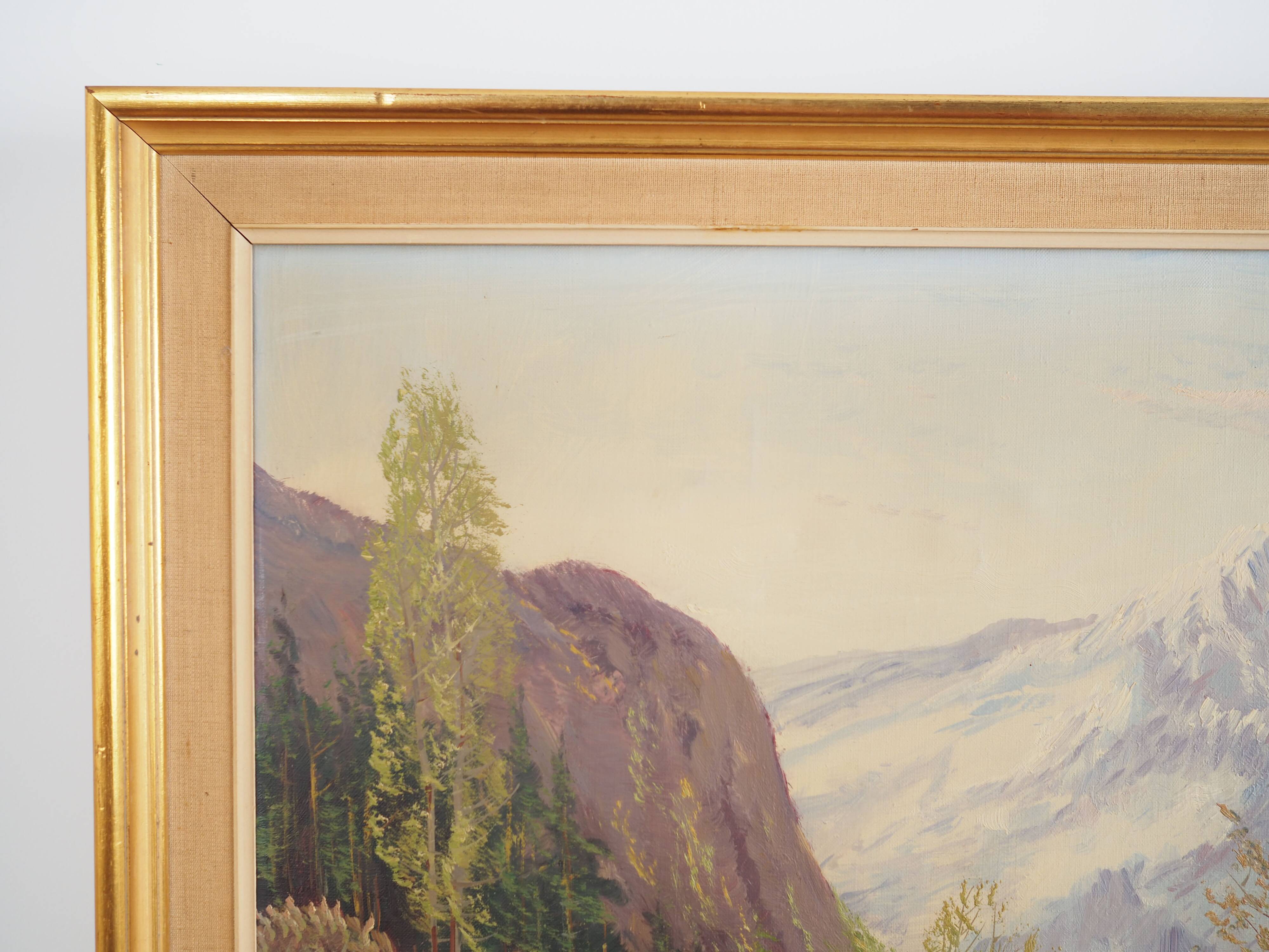 Painting „The Chalet at the Mountain Stream”, Scandinavian design, 1970s