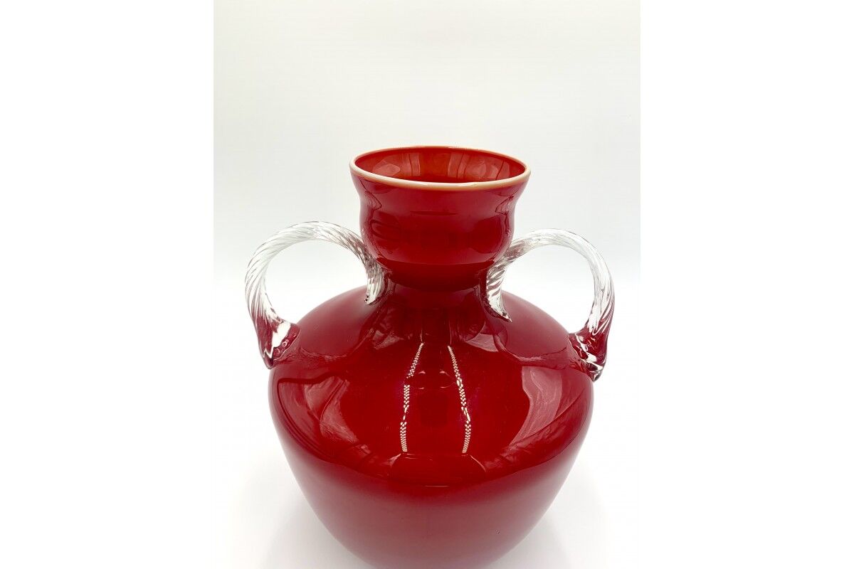 Large red glass vase Opalina Fiorentina Empoli, Italy, 1960s