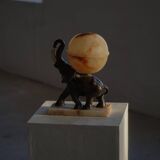 Art Deco Table Lamp, Elephant with Alabaster Globe, Early 20th Century, 1930s