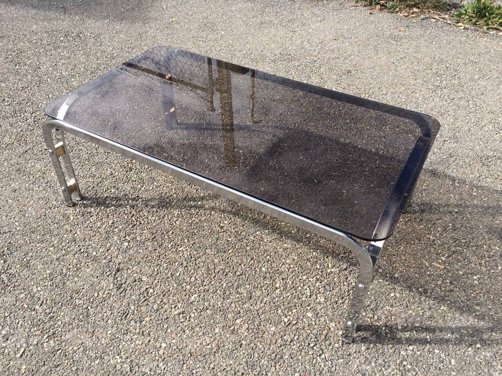 Vintage coffee table smoked glass and chrome 70
