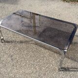 Vintage coffee table smoked glass and chrome 70