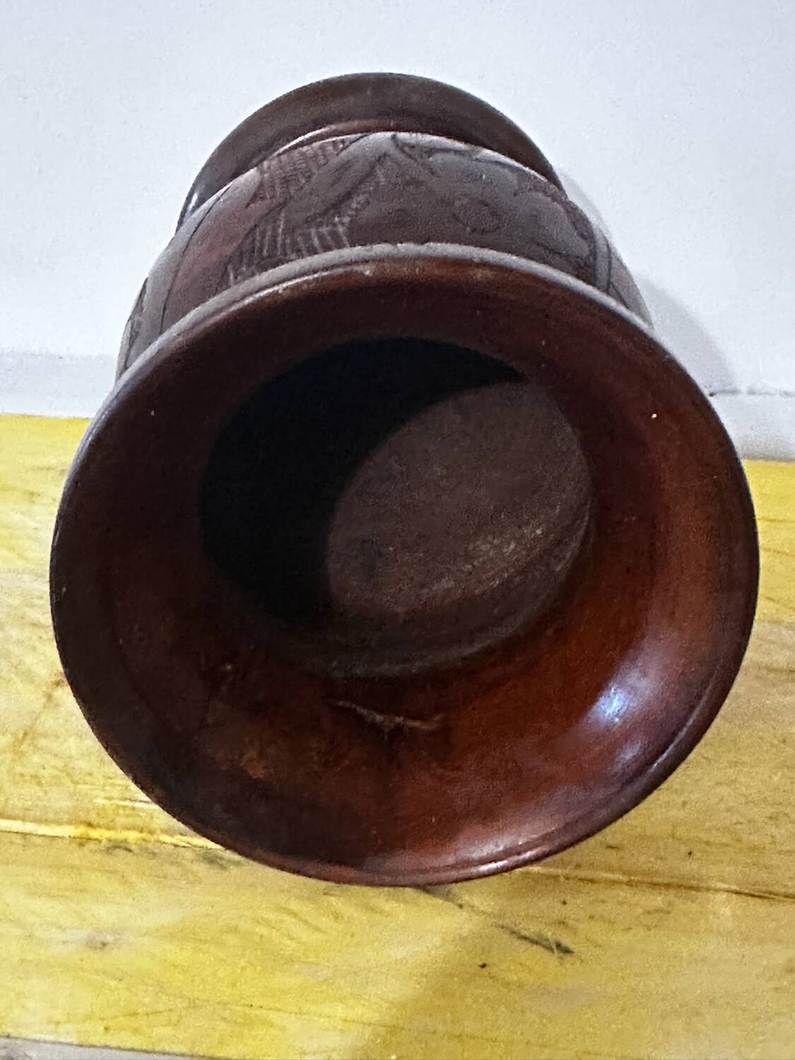 Vintage Turned and Carved Wooden Vase - Vine Decor H 28 cm