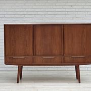 1960s, Danish chest of drawers, teak wood, mirror inside, sliding doors.