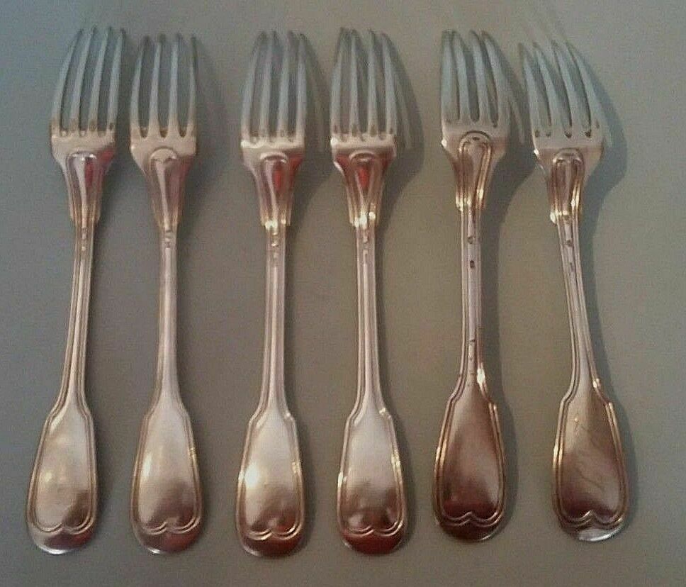 Set of six forks including three in white metal alloy SFAM a Christofle