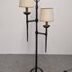 Brutalist tripod floor lamp with 3 lights in wrought iron, France circa 1950.