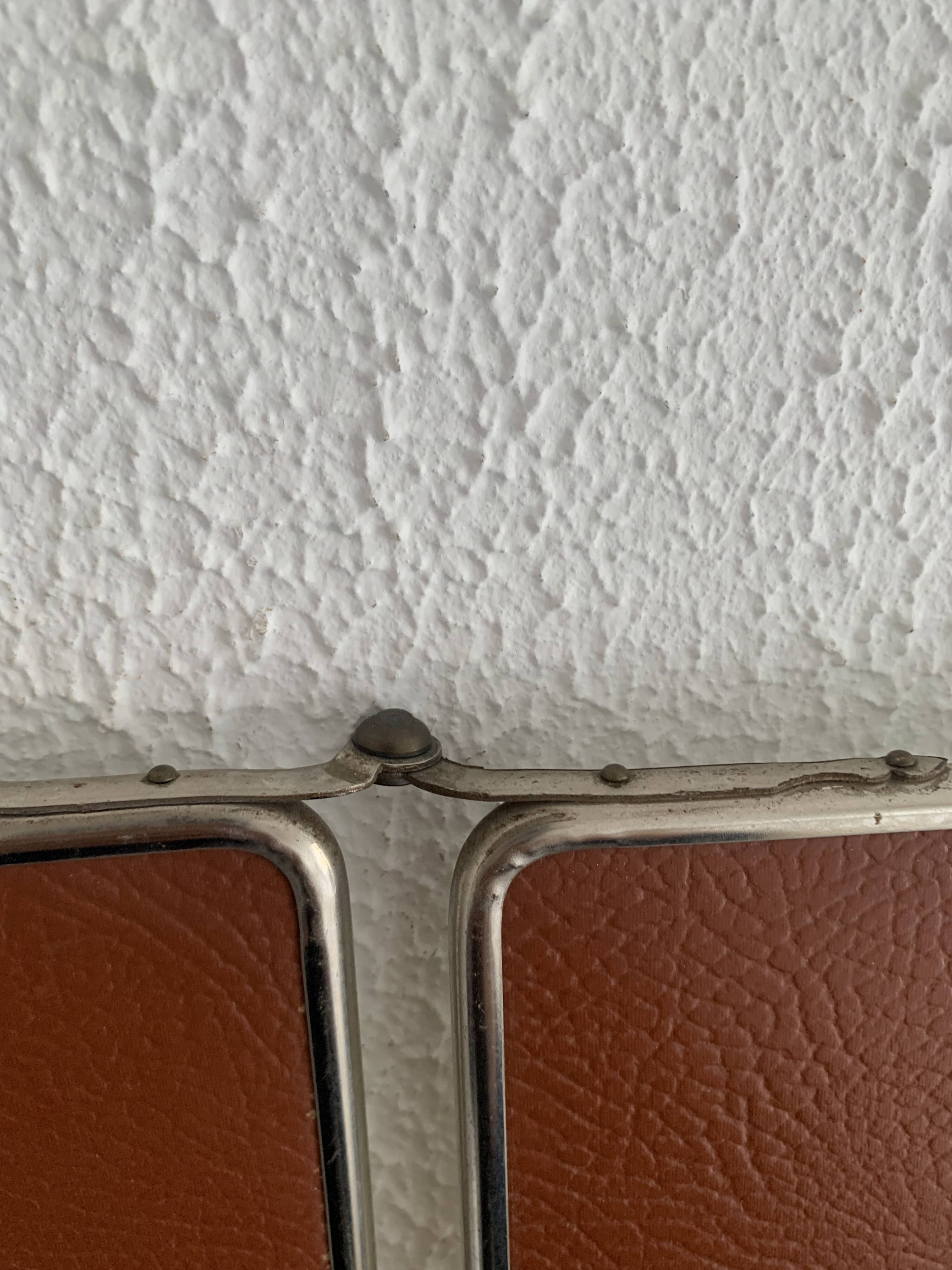 Vintage 1950s triptych barber's mirror, terracotta - 27 x 65 cm