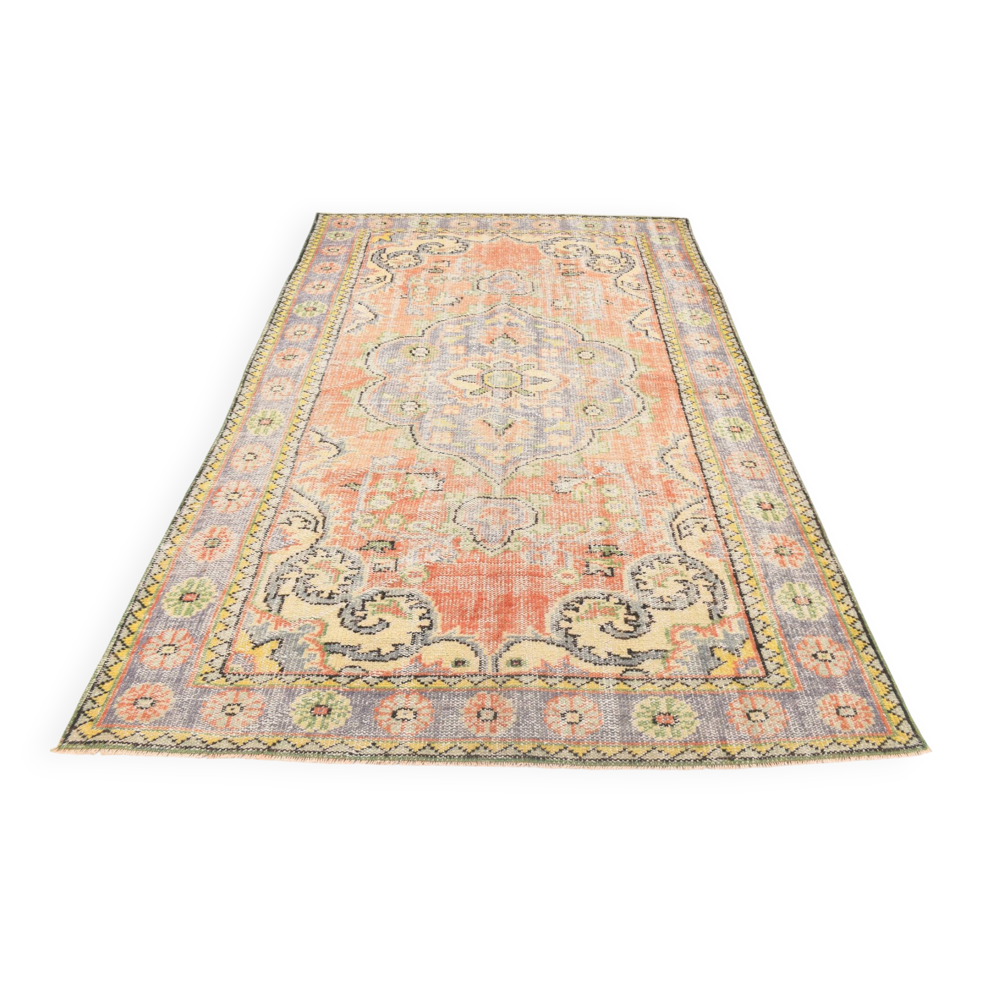 Turkish Vintage Rug Handmade Wool Rug, 183x279 Cm