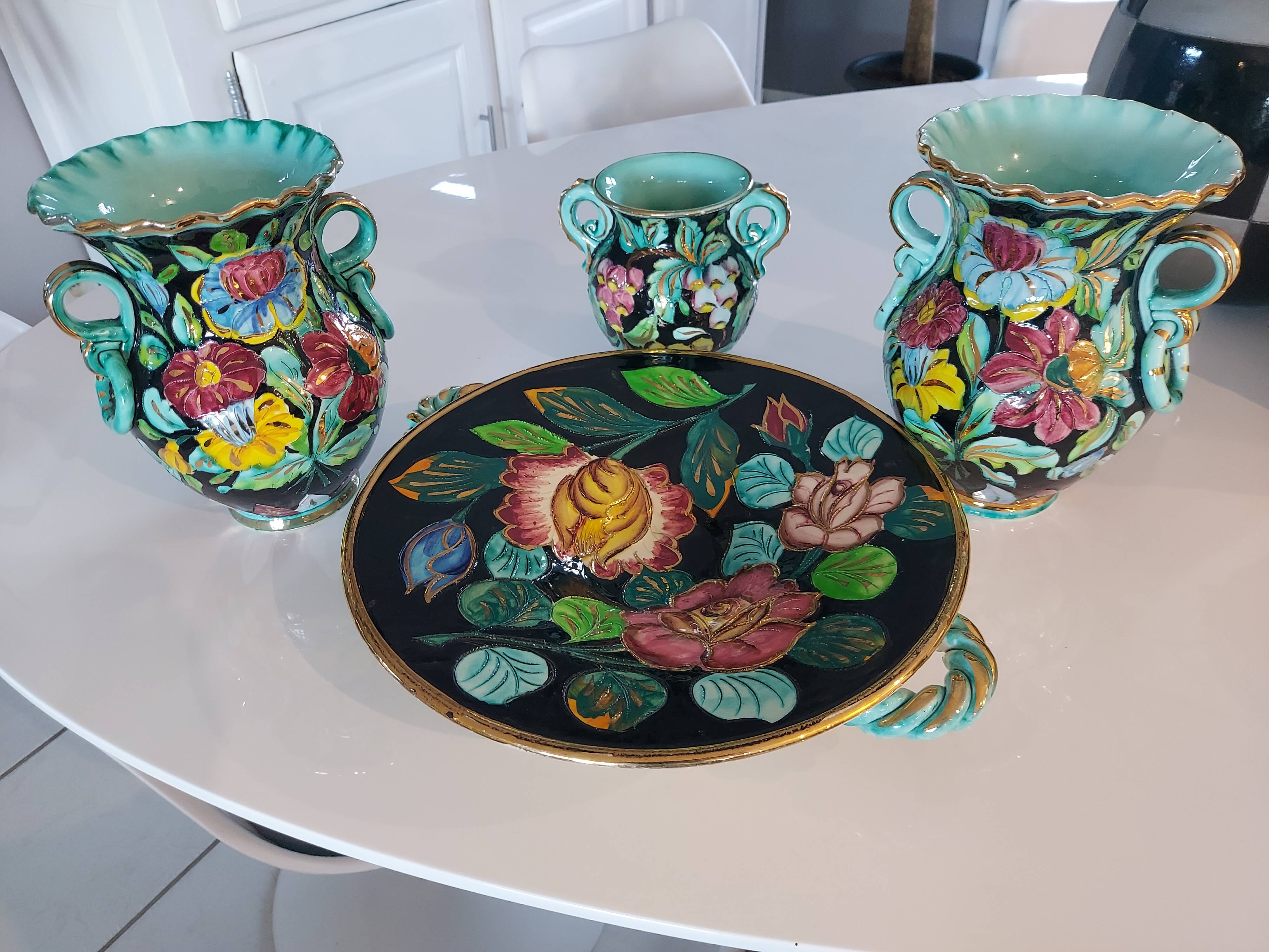 Set of 3 vases and ceramic cup Monaco Cerartvintage 1950