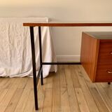 lacquered wood desk and black steel legs design from the 60s and 70s