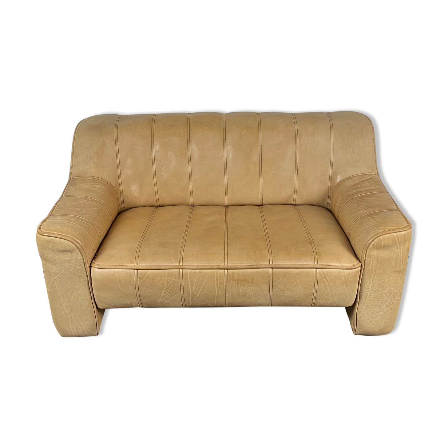 Canapé suisse DeSede DS-44, cuir camel, 2 places, années 1970.