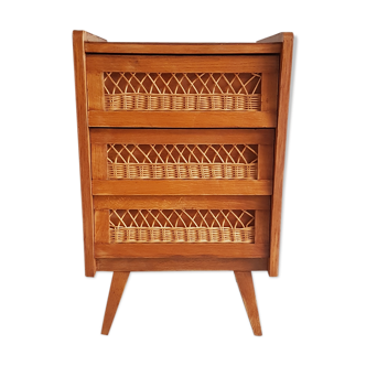Chiffonnier bois et rotin restauré