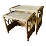 Set of two rattan and wicker nesting tables