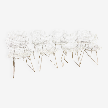 8 Chaises vintages Harry Bertoia Wire en maille de der Laqué Blanc Knoll