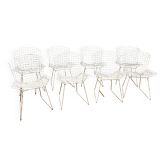 8 Vintage Harry Bertoia Wire Mesh Chairs White Lacquered Knoll