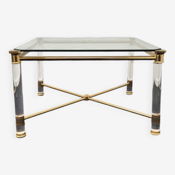 Table d'appoint ou petite table basse Hollywood Regency en or et plexiglas