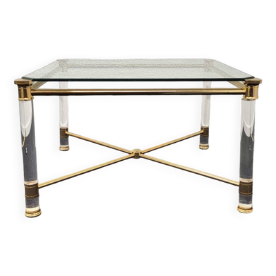 Table d'appoint ou petite table basse Hollywood Regency en or et plexiglas