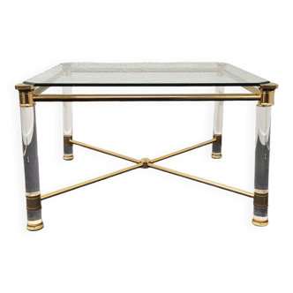 Table d'appoint ou petite table basse Hollywood Regency en or et plexiglas