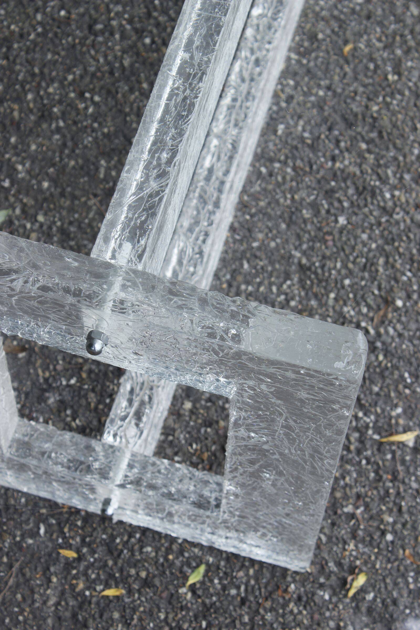 Vintage coffee table with frosted plexiglass base 1970s