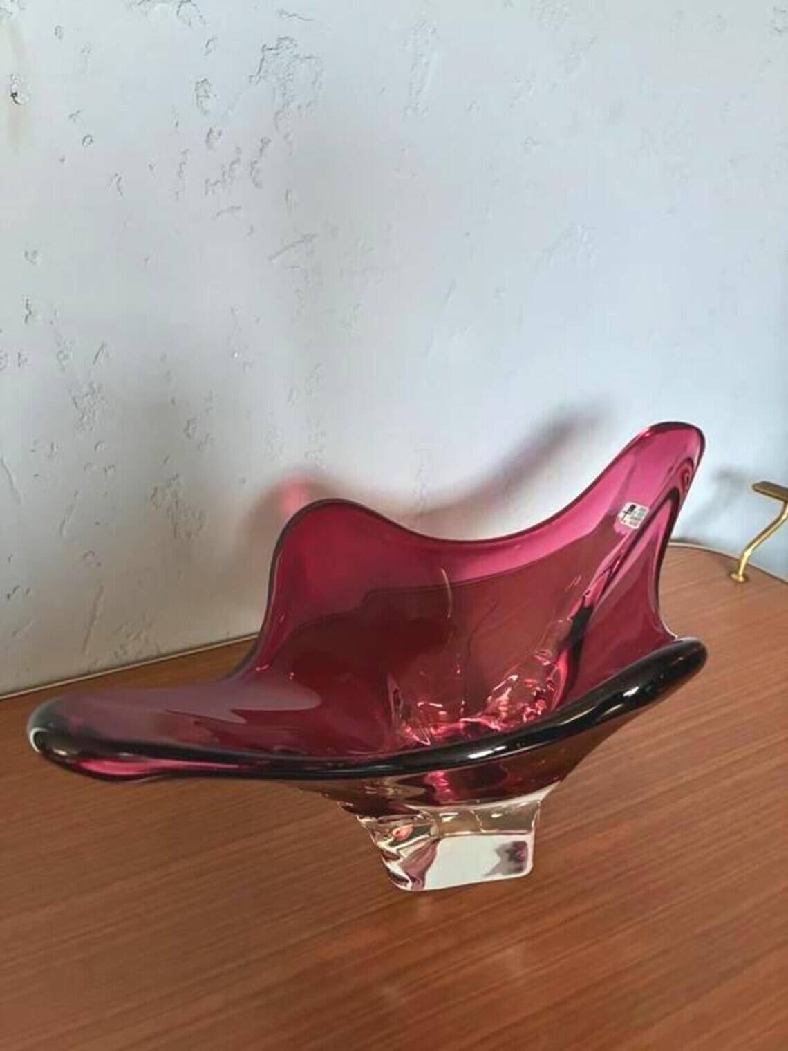 Murano art glass centrepiece bowl, ruby red, Italy, 1970s