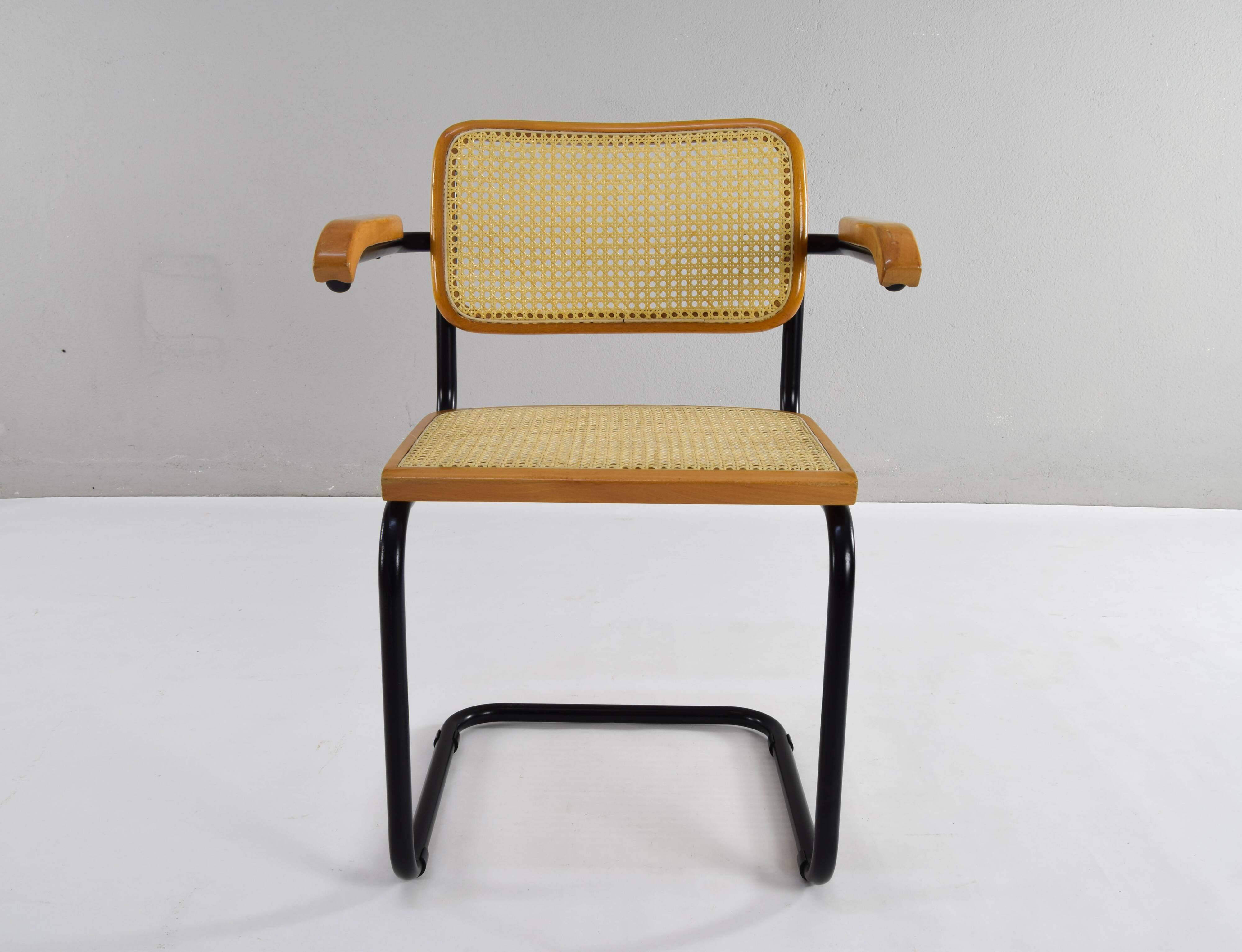 Mid Century Modern B64 Black and Beech Marcel Breuer Cesca Chair Italy 70s