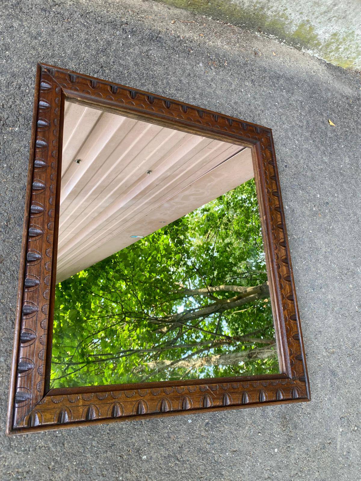 Wall mirror in carved solid wood, Henri II style, 52x45cm.