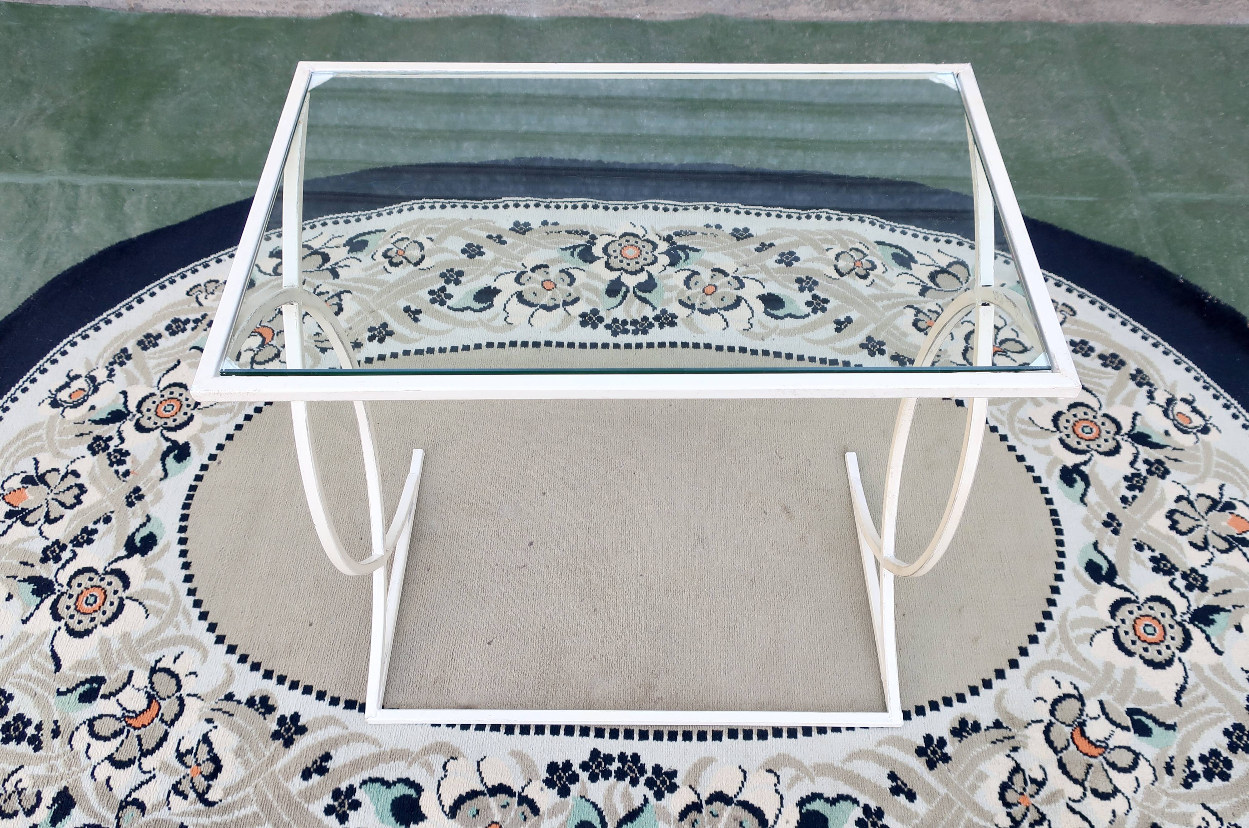 Side table, Small Art Deco Console in White Lacquered Metal, circa 1940