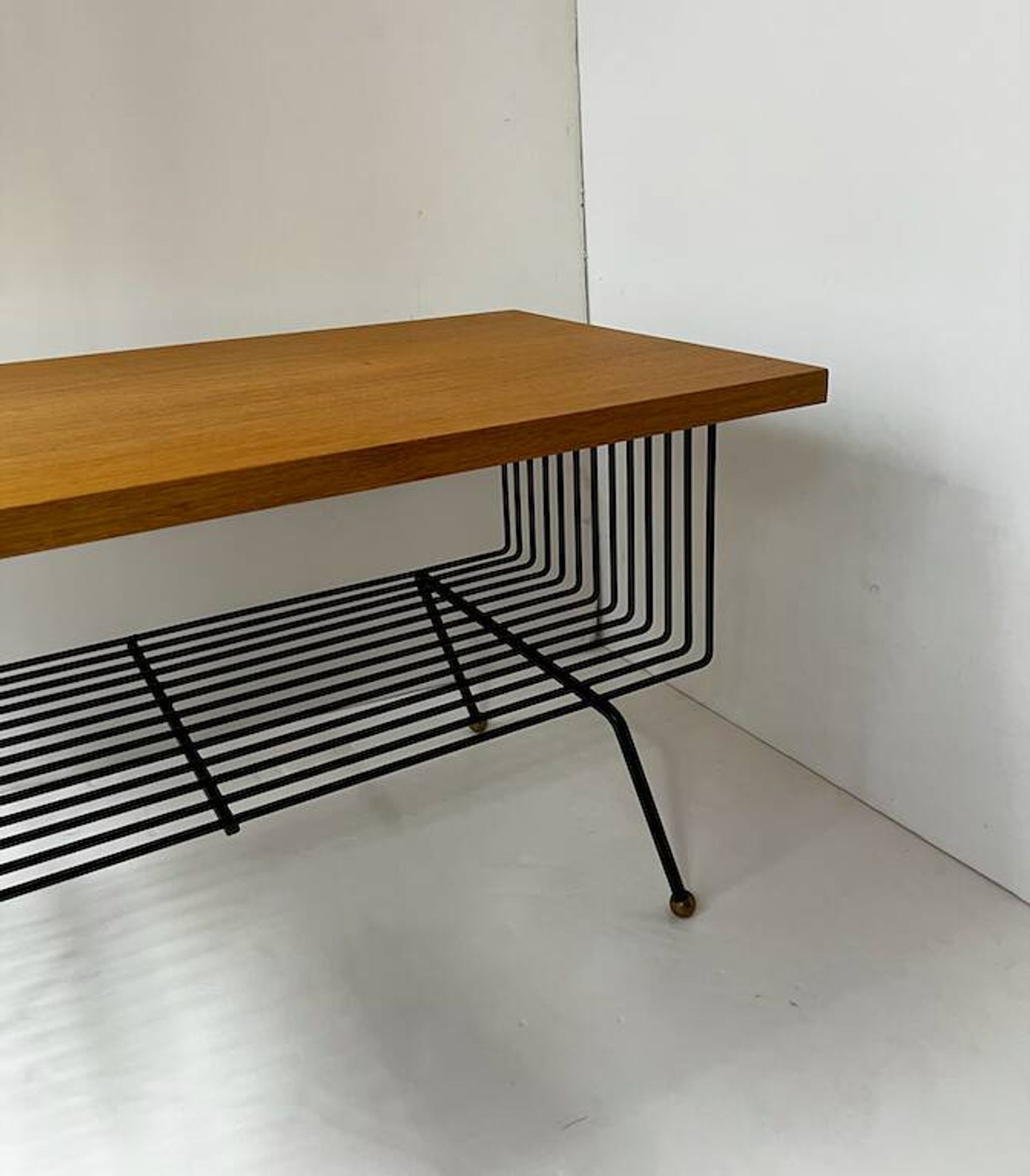Vintage coffee table wood metal brass 1950s