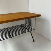 Vintage coffee table wood metal brass 1950s