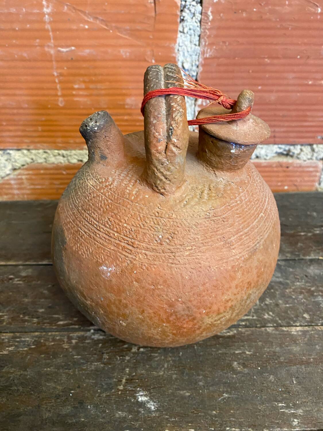 Gargoulette Jug Ball Antique Terracotta Chiseled Vintage #D616