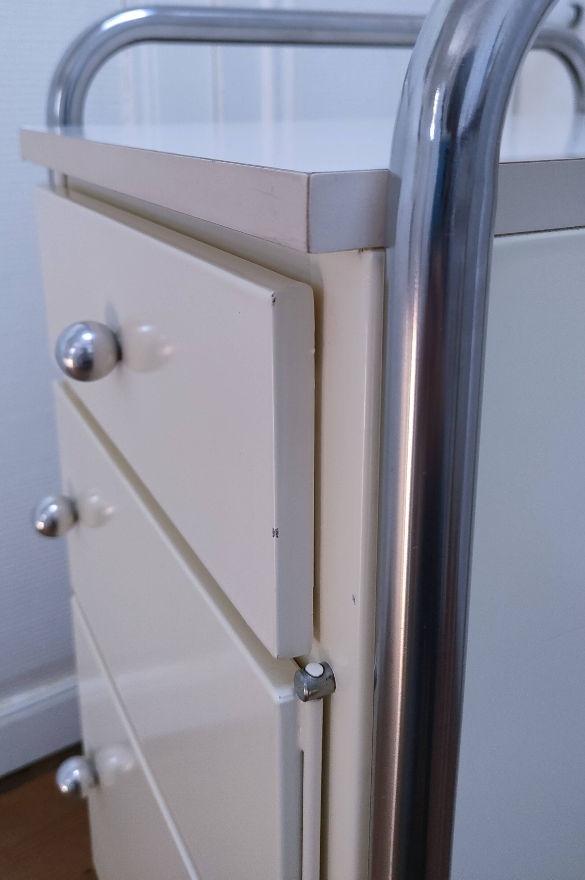 bedside table stainless steel lacquered metal 80s design