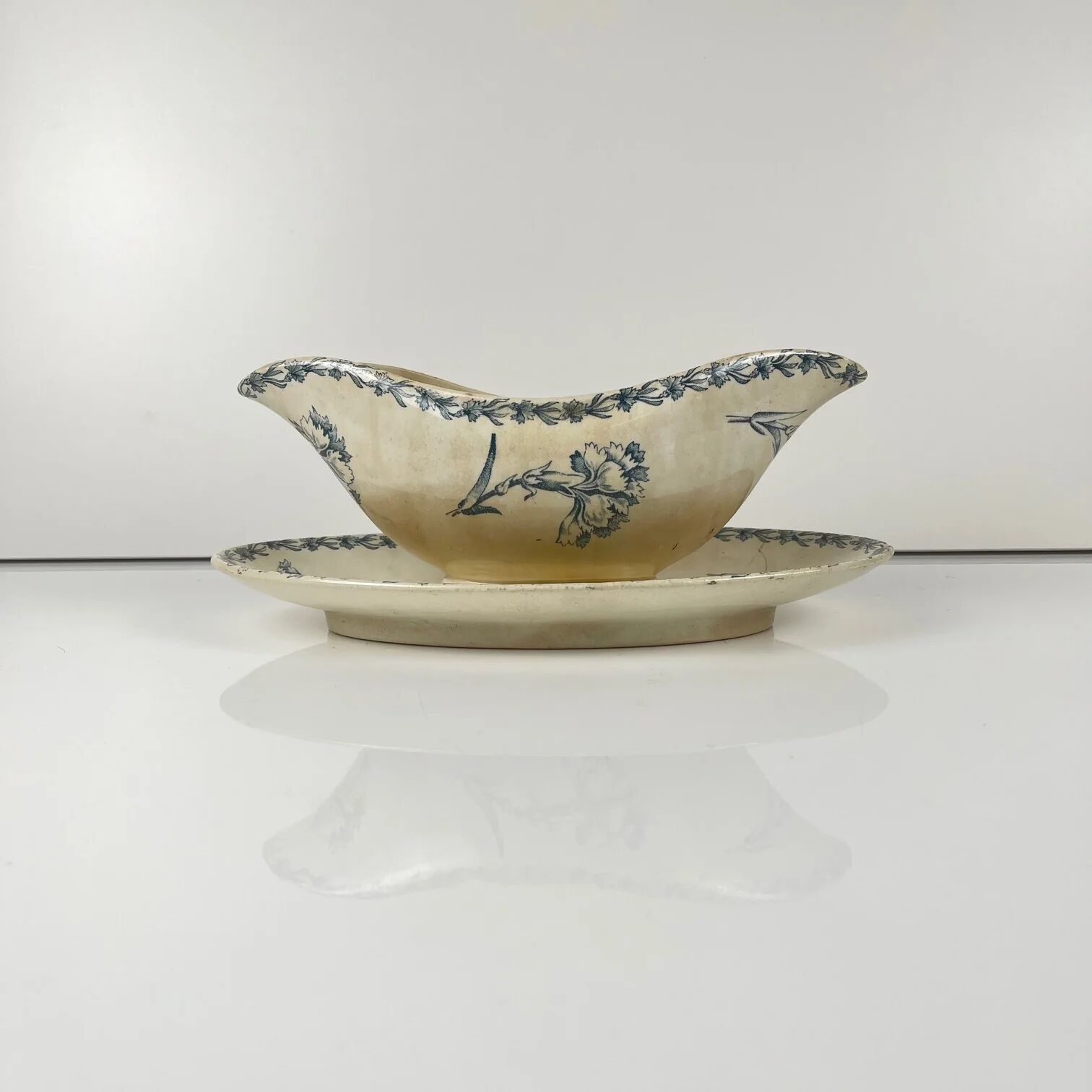 Sauceboat model "Carnation", KG Lunéville, ironstone, 19th century