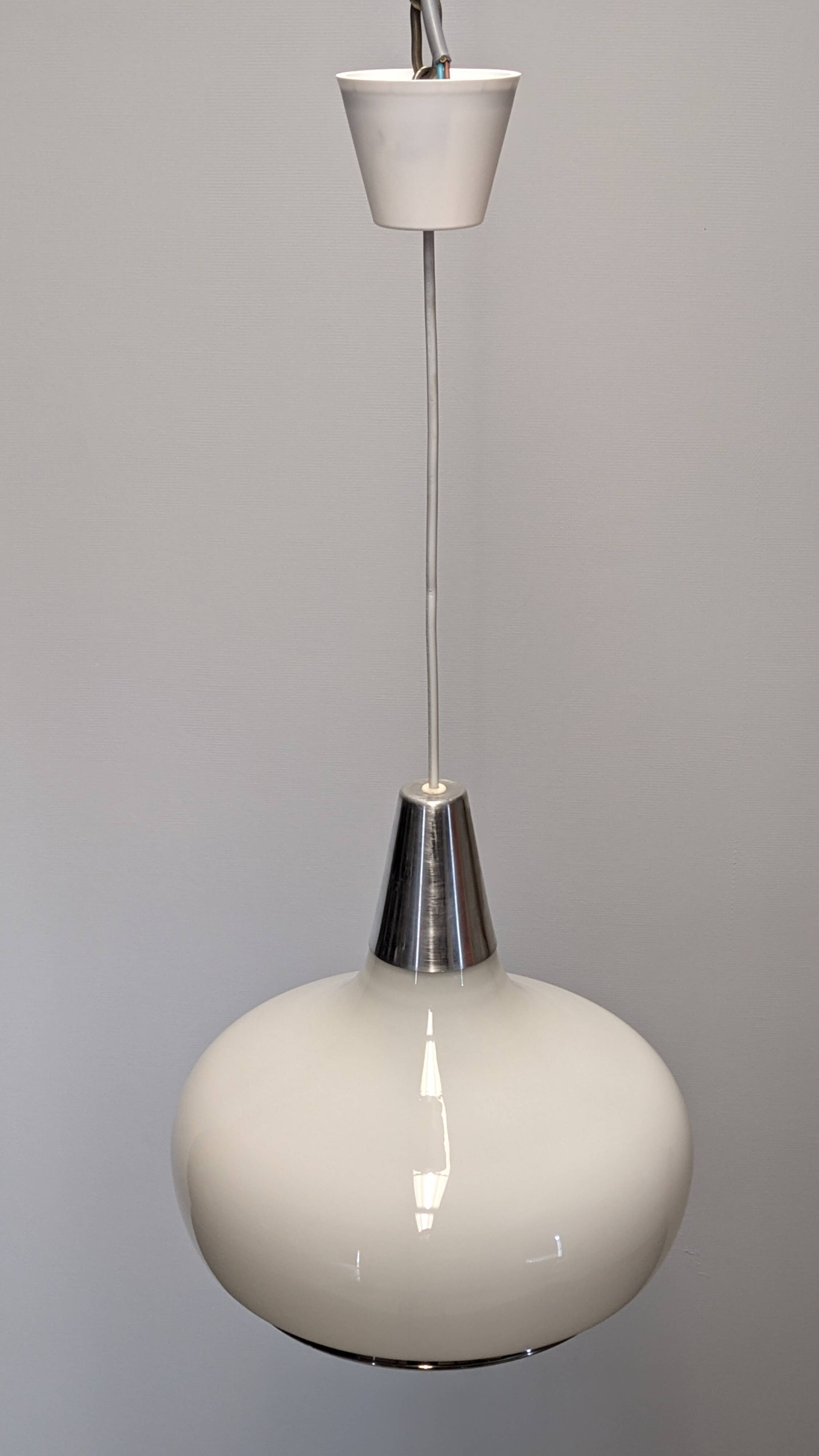 Water drop pendant light Space age in white opaline, France circa 1970.