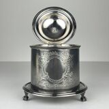 Antique silver biscuit box with silver plating by James Deakin & Sons, 1890s.