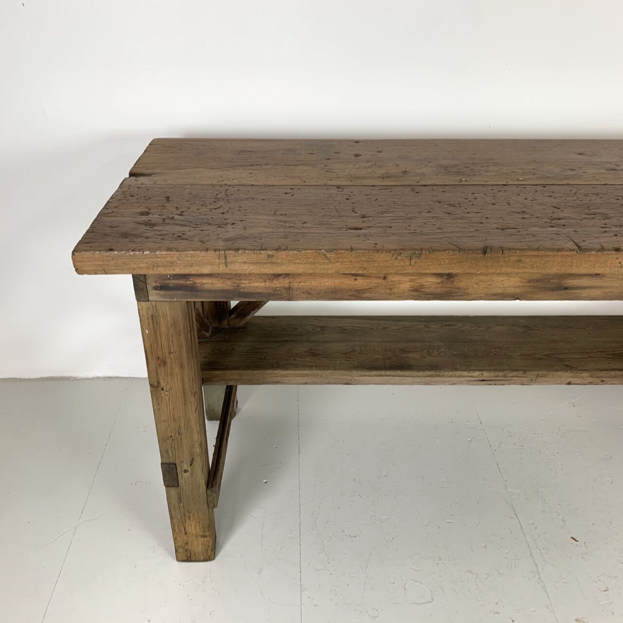 Vintage 1930s industrial work bench in mahogany and oak