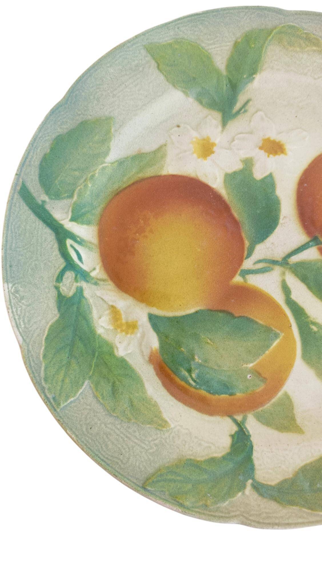 Majolica Oranges Plate by Keller & Guerin Saint Clement, France 1900s