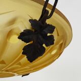Ancien lustre, suspension vasque Art Déco 1 Feu, en pâte de verre jaune.