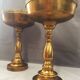 Pair of Large Cassolette Cups on Feet Gold Metal Centerpiece