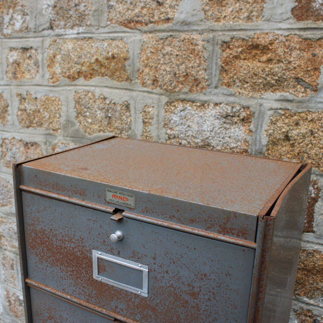 Patinated metal industrial filing cabinet – roneo