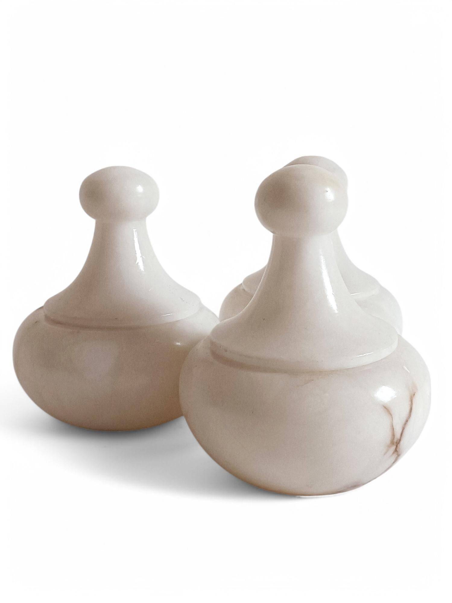 Art Deco Alabaster Set of Three Lidded Urns, Hand-Carved in Spain