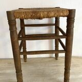 Country stool in wood and straw