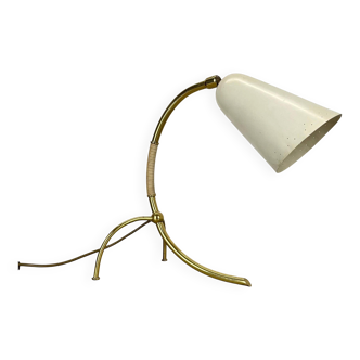 Tripod kalmar stilnovo style hollywood regency table lamp in brass, austria, 1950s