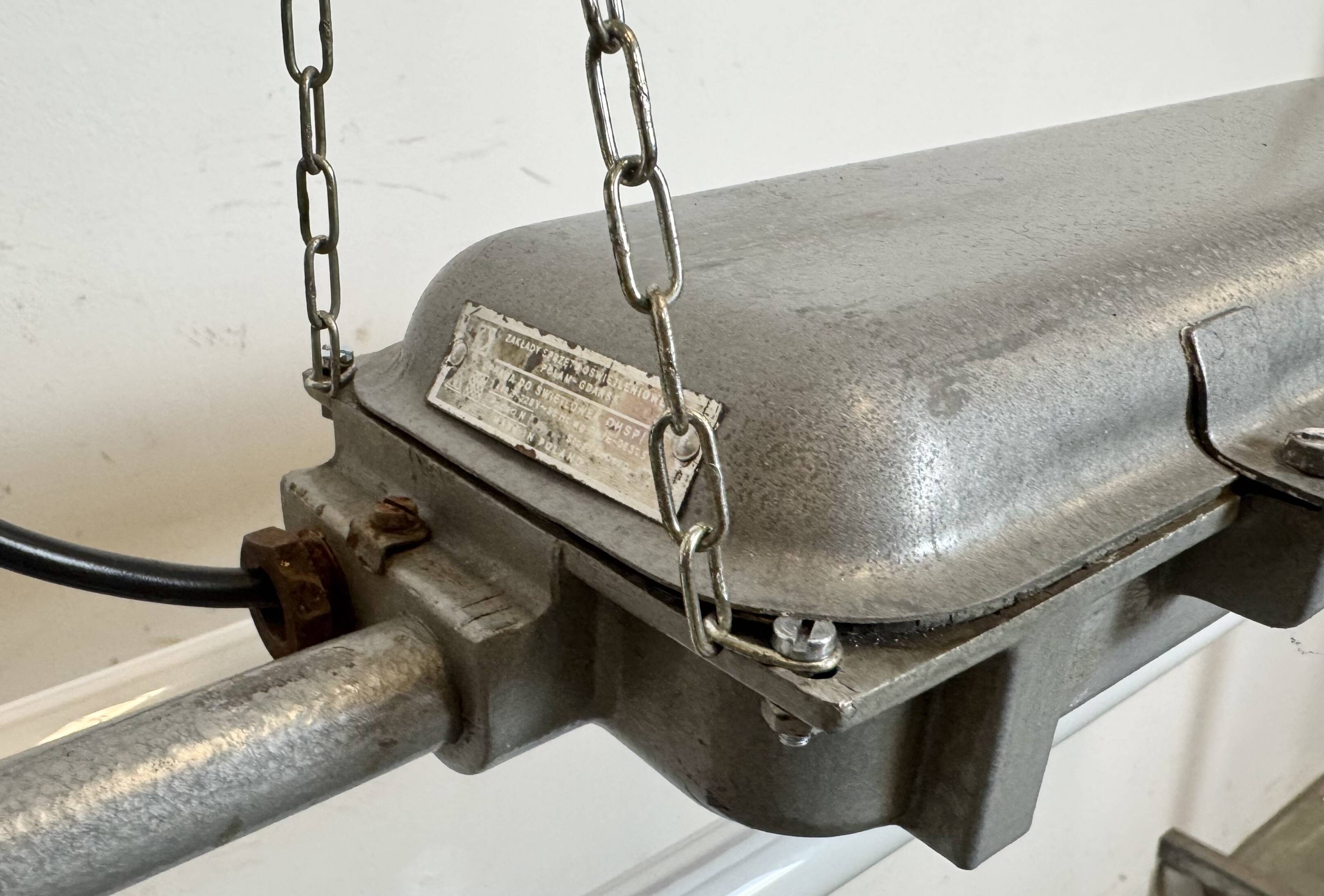 Grey Industrial Hanging Tube Light from Polam Gdansk, 1970s