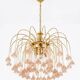 Vintage chandelier rain gold with handmade Murano glass pink flowers.