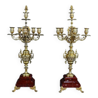 Pair of important bronze candelabra, Renaissance style – 1920